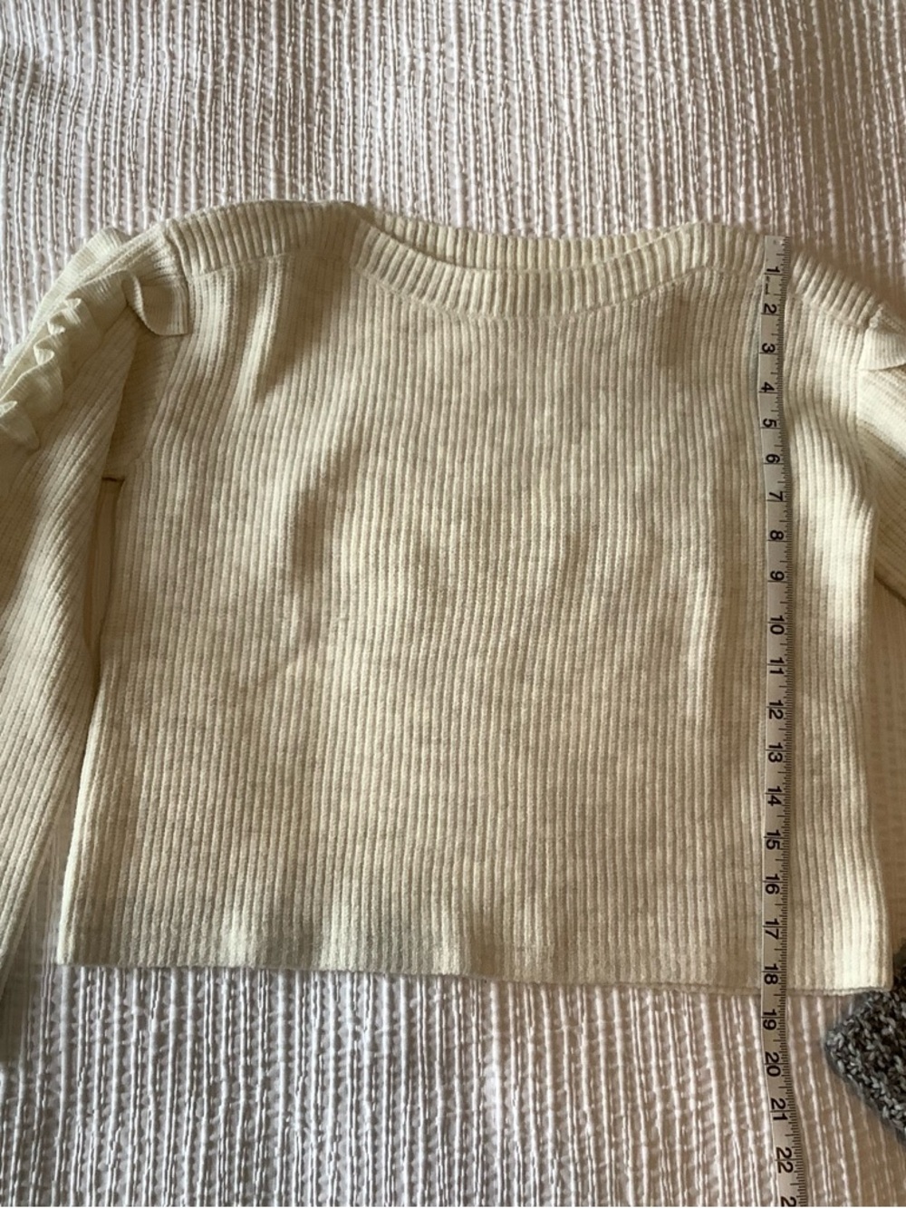 RW&CO. Cream Ruffle-Trim Ribbed Sweater - Picture 3 of 6